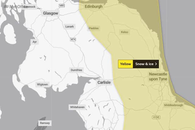 This graphic from the Met Office shows the area covered by the weather warning.