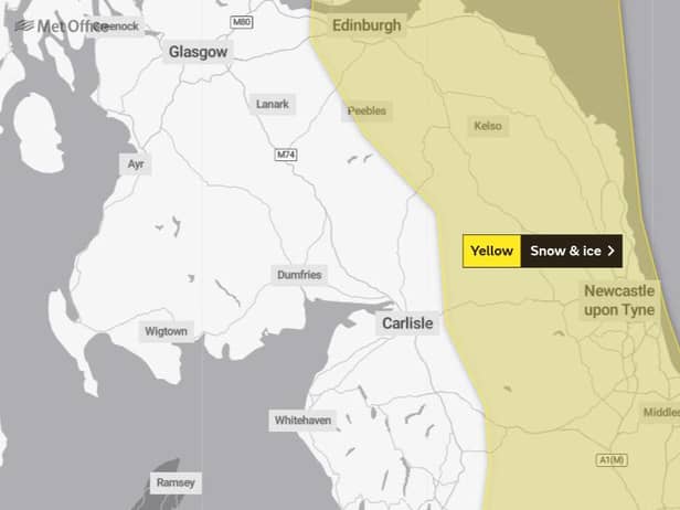 This graphic from the Met Office shows the area covered by the weather warning.