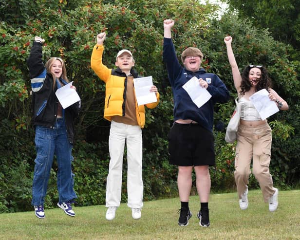 Students at Whitburn Church of England Academy have been celebrating the school's best ever set of externally examined GCSE results. (Lest to right) pupils Tyger Emms-Hobbins, Lewis Pounder, Joe Miller and Abbie Bryce.
