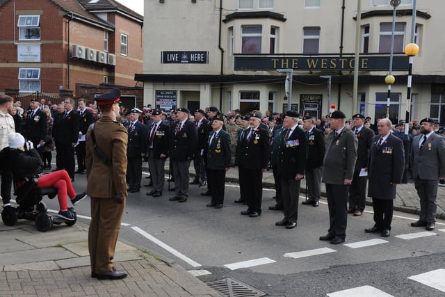 Remembrance Sunday Parade and Service at Westoe Cenotaph, South Shields, with the Mayor of South Tyneside Coun Pat Hay, Deputy Lord Lieutenant Tyne and Wear Wing Commander David L Harris.