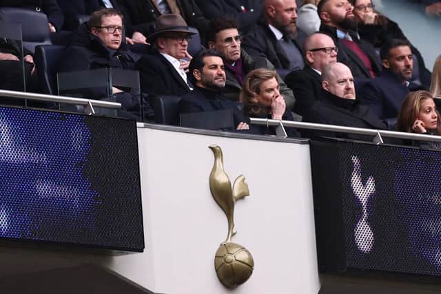 Newcastle United co-owners Amanda Staveley and Mehrdad Ghodoussi watch on from the stands during the Premier League match between Tottenham Hotspur and Newcastle United at Tottenham Hotspur Stadium on April 03, 2022 in London, England. (Photo by Ryan Pierse/Getty Images)