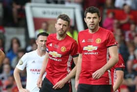 MANCHESTER, ENGLAND - JUNE 04:  Michael Carrick and Graeme Carrick of Manchester United '08 XI in action during the Michael Carrick Testimonial match between Manchester United '08 XI and Michael Carrick All-Stars at Old Trafford on June 4, 2017 in Manchester, England.  (Photo by Matthew Peters/Manchester United via Getty Images)