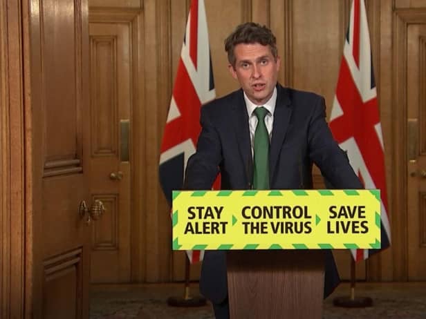 Education Secretary Gavin Williamson delivers a briefing from Downing Street on Thursday, July 2.