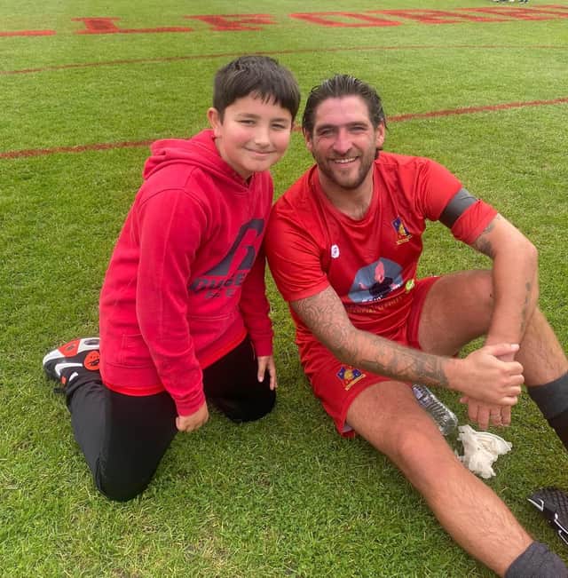 Former Sunderland striker Danny Graham with Jody's son Max, who will be taking part in the half-time penalty shoot-out.