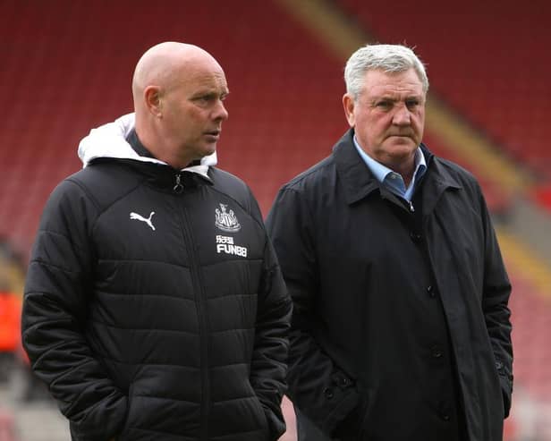 Steve Agnew pictured alongside Steve Bruce during their time at Newcastle United. (Photo by Charlie Crowhurst/Getty Images)