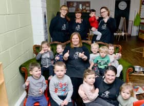 Staff and children at Little Jems Nursery celebrating their good Ofsted report.