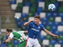 New Sunderland signing Trai Hume playing for Linfield FC.