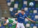 New Sunderland signing Trai Hume playing for Linfield FC.