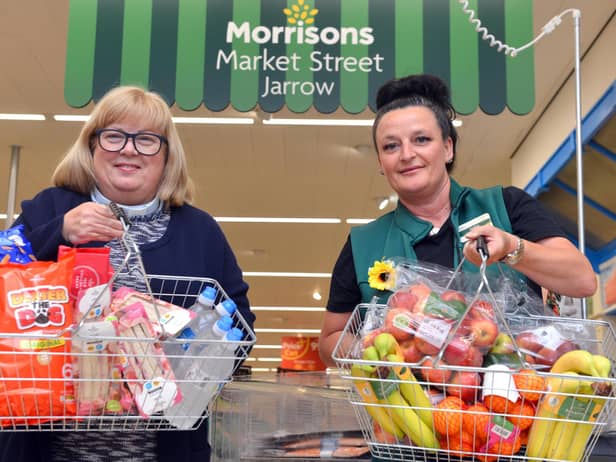 Rev Lesley Jones and Morrisons Jarrow community champion Andria Williams.
