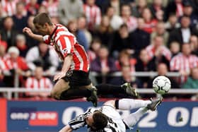 21 Apr 2001:  Kevin Phillips of Sunderland is tackled by Andy O'Brien of Newcastle during the Sunderland v Newcastle United FA Carling Premiership match at the Stadium of Light, Sunderland. Mandatory Credit: Stu Forster/ALLSPORT