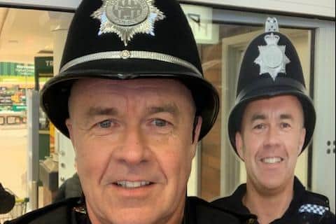 Northumbria Police's Pc Neil Parkin with his own cardboard cut out.