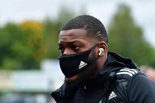 PERTH, SCOTLAND - OCTOBER 04: Olivier Ntcham of Celtic arrives at the stadium prior to the Ladbrokes Scottish Premiership match between St. Johnstone and Celtic at McDiarmid Park on October 04, 2020 in Perth, Scotland. Football Stadiums around Europe remain empty due to the Coronavirus Pandemic as Government social distancing laws prohibit fans inside venues resulting in fixtures being played behind closed doors. (Photo by Mark Runnacles/Getty Images)