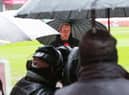 Lee Bowyer, manager of Charlton Athletic, gives an interview after the match gets called off due to the bad weather during the Sky Bet League One match between Charlton Athletic and Portsmouth at The Valley on January 30, 2021.