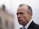 Northern Ireland Secretary Chris Heaton-Harris speaking to the media  at Hillsborough Castle after his meetings with Stormont leaders over Brexit and the Windsor Framework.