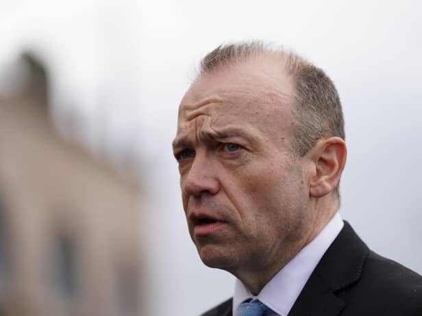 Northern Ireland Secretary Chris Heaton-Harris speaking to the media  at Hillsborough Castle after his meetings with Stormont leaders over Brexit and the Windsor Framework.
