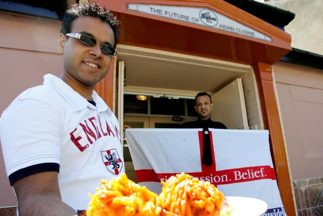 A tasty reminder of the S;ice 1 Indian restaurant and owner Shah Amin getting right behind England in 2006.