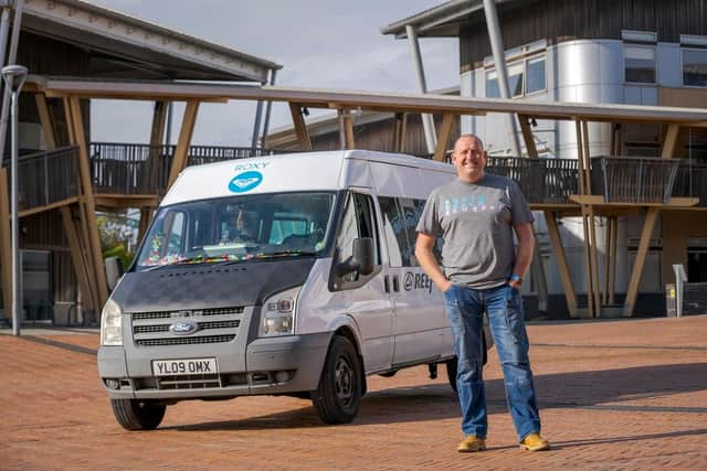 Ex-soldier and University of Sunderland student Andrew Marshall who is travelling around the coast of England to raise funds to mark World Mental Health Day.