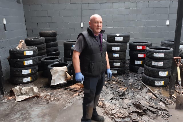 Tip Top Tyres manager Jimmy Burns was "relieved" that damage to his workshop was limited to a corner section of the roof.