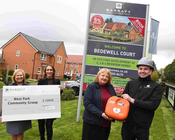 Bedewell Court-(L-R) Alison Docherty, Chairperson of West Park Community Group, Emily Watson, Sales Manager at Bedewell Court, Suzanne Oliver from the community group and Joe White, Barratt Assistant Site Manager