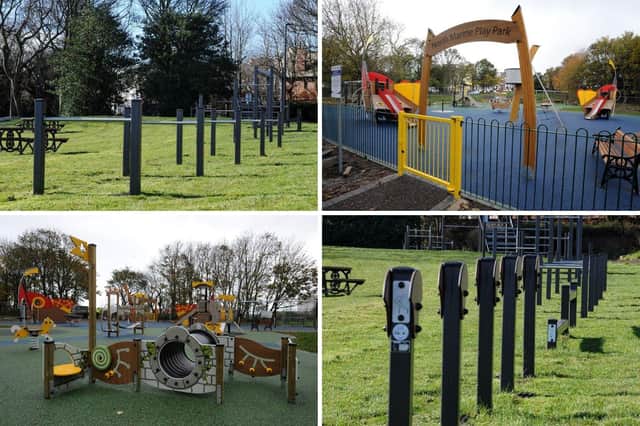 The new Roman-themed children’s play area and adult fitness trim trail at the newly restored North Marine Park in South Shields.