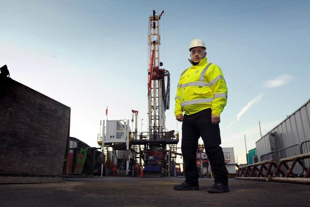 South Tyneside Council Cllr Ernest Gibson at the Holborn Mine Water District Heating Scheme drilling site, Commercial Road, South Shields.