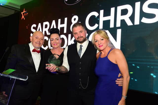 The Best of South Tyneside Awards 2019 where the Special Recognition award went  to Chris and Sarah Cookson. It was presented by Shields Gazette Editorial Director Joy Yates (right) and compere Ray Spencer (left).