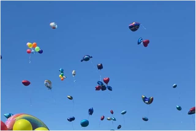 The sky above Temple Memorial Park South Shields was filled with balloons in memory of Robbie Elliott on Sunday, May 30.