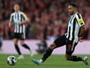 Newcastle United's English striker Callum Wilson passes the ball during the English League Cup final football match between Manchester United and Newcastle United at Wembley Stadium, north-west London on February 26, 2023. (Photo by ADRIAN DENNIS / AFP)