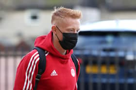 ABERDEEN, SCOTLAND - OCTOBER 03: Matty Longstaff of Aberdeen arrives at the stadium prior to the Ladbrokes Scottish Premiership match between Aberdeen and Celtic at Pittodrie Stadium on October 03, 2021 in Aberdeen, Scotland. (Photo by Ian MacNicol/Getty Images)