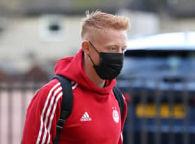 ABERDEEN, SCOTLAND - OCTOBER 03: Matty Longstaff of Aberdeen arrives at the stadium prior to the Ladbrokes Scottish Premiership match between Aberdeen and Celtic at Pittodrie Stadium on October 03, 2021 in Aberdeen, Scotland. (Photo by Ian MacNicol/Getty Images)