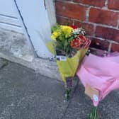 Flowers left on Brabourne Street in South Shields