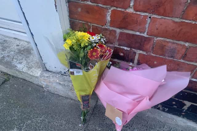 Flowers left on Brabourne Street in South Shields