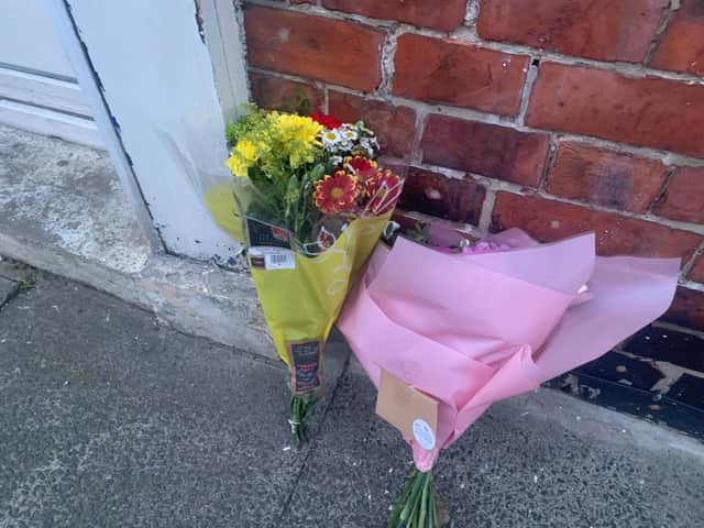 Flowers left on Brabourne Street in South Shields