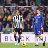 Mason Mount of Chelsea reacts after Joe Willock of Newcastle United scored their team's first goal during the Premier League match between Newcastle United and Chelsea FC at St. James Park on November 12, 2022 in Newcastle upon Tyne, England. (Photo by George Wood/Getty Images)