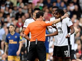 Nathaniel Chalobah of Fulham reacts after being shown a red card by match referee Darren England during the Premier League match between Fulham FC and Newcastle United at Craven Cottage on October 01, 2022 in London, England. (Photo by Tom Dulat/Getty Images)