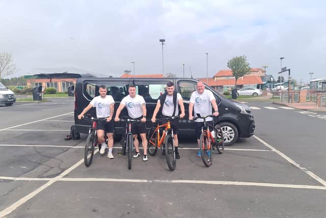 The four lads setting off from Berwick to begin the challenge