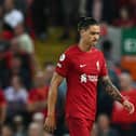 Liverpool striker Darwin Nunez will miss the clash with Newcastle United through suspension (Photo by PAUL ELLIS/AFP via Getty Images)