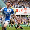 Elliot Anderson celebrates his promotion-winning goal for Bristol Rovers last season.