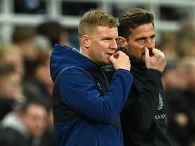 Newcastle United head coach Eddie Howe and his assistant Jason Tindall (Photo by PAUL ELLIS/AFP via Getty Images)