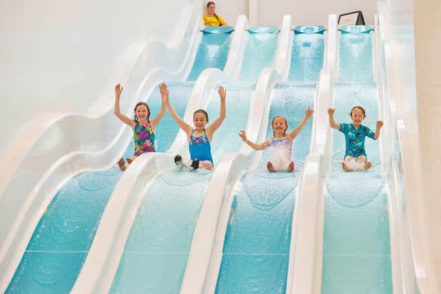 The racer slides at Splash Bognor, the swimming pool at Butlin's Bognor Regis