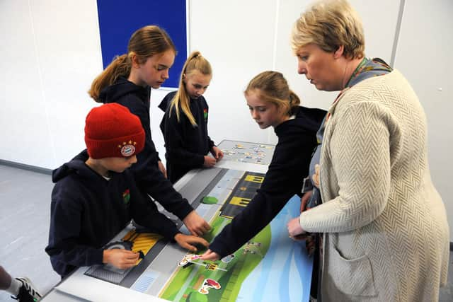 Pupils from St Oswald's CofE Primary School, Hebburn, and Bede Burn Primary School, Jarrow, attending Reducing Accidents at Play event at South Shields Fire Station.