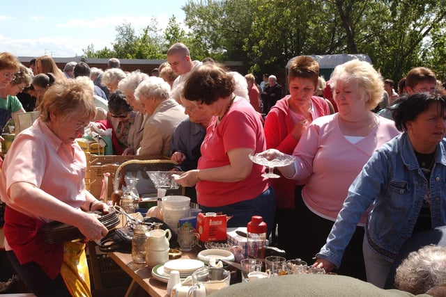 Brisk business on the stalls at the Little Sisters of the Poor fair in Ettrick Grove in May 2005