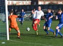 Jarrow (blue) in action against Yorkshire Amateur (white) at Perth Green, South Shields, on Saturday.