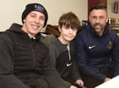 Finn was greeted by Kevin Phillips and Jordan Hunter on his return to South Shields