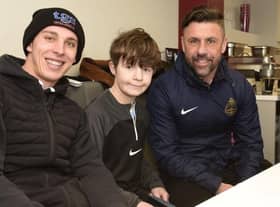 Finn was greeted by Kevin Phillips and Jordan Hunter on his return to South Shields