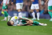 Kieran Trippier of Newcastle United goes down with an injury during the Premier League match between Everton FC and Newcastle United at Goodison Park on April 27, 2023 in Liverpool, England. (Photo by Alex Livesey/Getty Images)
