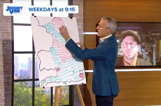 Jeremy Vine attempts to locate South Shields on a makeshift map, before speaking with Mr Sullivan