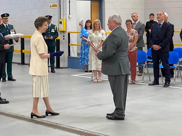 John Barnfather, who worked at South Shields Ambulance Station for 25 years, receiving his Queen's medal from Princess Anne