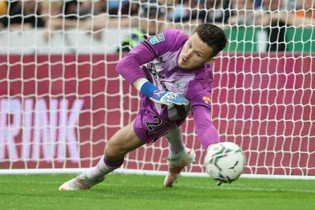 Freddie Woodman of Newcastle United fails to save a penalty from Charlie Taylor of Burnley in the shootout during the Carabao Cup Second Round match between Newcastle United and Burnley at St. James Park on August 25, 2021 in Newcastle upon Tyne, England. (Photo by Ian MacNicol/Getty Images)