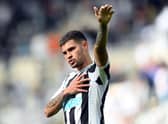 Newcastle United player Bruno Guimaraes waves to the fans after the Premier League match between Newcastle United and Nottingham Forest at St. James Park on August 06, 2022 in Newcastle upon Tyne, England. (Photo by Stu Forster/Getty Images)